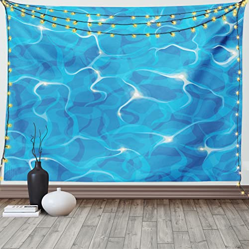 ABAKUHAUS Wasser Wandteppich, Vivid Wasseroberfläche Wellen aus Weiches Mikrofaser Stoff Waschbar ohne Verblassen Digitaldruck, 150 x 110 cm, Weiß Blau Aqua