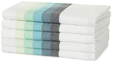 Sticky Toffee 100% Cotton Tea Towel - Multicoloured Turquoise Herringbone Pattern, Pack of 5 | Kitchen Towel Set | Absorbent, Strong, Quick Dry & Machine Washable | Home & Bathroom Accessories