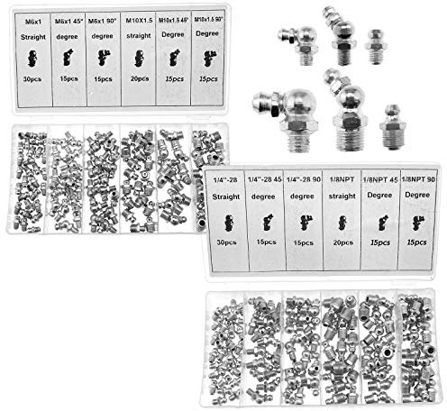 OTOTEC 220pcs métrique et Filetage SAE Lubrification Hydraulique Lubrifiant Assortiment Kit pour Mamelon à Angle Droit Automatique