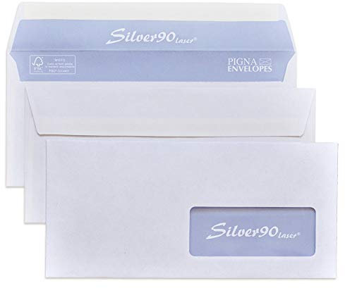 Silver Strip B0221541 500 Buste per Stampanti Laser Commerciale, F.To 110 x 230 con Patella Aperta in Carta Uso Mano Fsc 90 g con Finestra 40 x 100