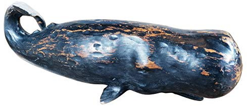 MichaelNoll Wal Walfisch Fisch Dekofigur Statue Skulptur Polyresin Modern - Maritime Deko für Wohnung in Holz-Optik - Dekoration für Wohnzimmer, Schlafzimmer oder Badezimmer - 47x16x15,5 cm