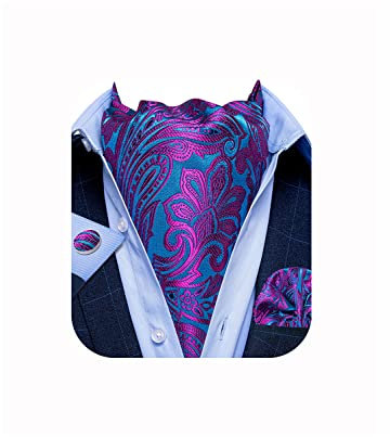DiBanGu Violett Paisley Ascot Krawatte Die Seide Taschentuch Manschettenknöpfe Herren Geschenkset