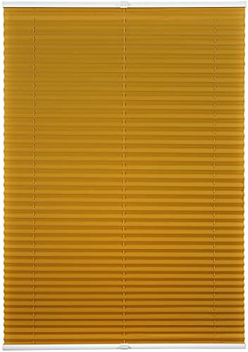 ondeco Plissee ohne Bohren mit Klemmträger viele Farben, Sonnenschutz für Fenster innen, Lichtschutz und Blickdicht, Plissee klemmfix Faltrollo Sichtschutz für Tür Gold-Ocker 60x130 cm