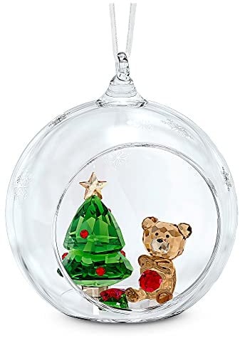 Swarovski Weihnachtskugel, Weihnachtsszene, Ornament mit Prachtvollem Band und Roten und Grünen Swarovski Kristallen