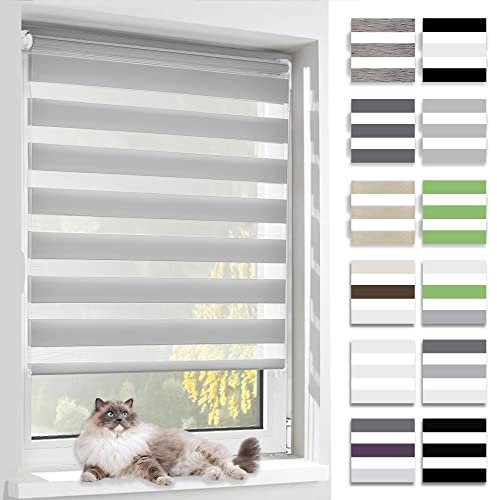 BelleMax Doppelrollo Klemmfix ohne Bohren & mit Bohren, 55x120cm(BxH), Grau, Duo Rollo, Sonnenschutz lichtdurchlässig Blickdicht, Klemmrollo Fensterrollo, Rollos für Fenster und Tür
