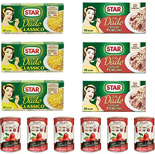 3x Star classico dado brodo Suppenwürfel Brühe klassisch 10 pz + 3x Star dado funghi porcini Steinpilze + Italian Gourmet 100% italienische geschälte Tomaten dosen 6x 400g