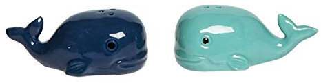 Beachcombers Whale Ceramic Salt and Pepper Shaker Set of 2, Blue