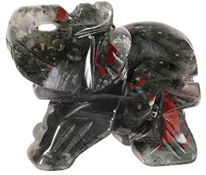 Lovionus89 40mm Handgeschnitzt Kristall Elefant Figuren, Glücklich Tasche Steintierstatue Skulptur Haus Dekoration, Afrika-Blutstein