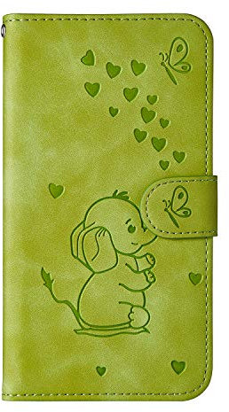 Norn for iPhone X/XS Phone Case,Embossed Love Heart Elephant Butterfly Pattern Folding Stand PU Leather wallet case,shokproof Flip Cover Protective Case with Card Slots,Magnetic Closure,Green