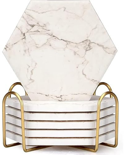 Niedliches Marmor-Untersetzer-Set mit Halter, Getränkeuntersetzer für Getränke, Bier, modern, weiß, Keramik, Thirstystone-Untersetzer, Tasse, Wein, Untersetzer, Tisch, Bar, Untersetzer,