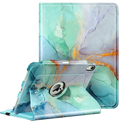 FINTIE Étui Compatible avec iPad Air 5e génération (2022) / iPad Air 4e génération (2020) 11 avec Porte-Crayon – Support Rotatif à 360 degrés, Mise en Veille/réveil Automatique, marbre émeraude