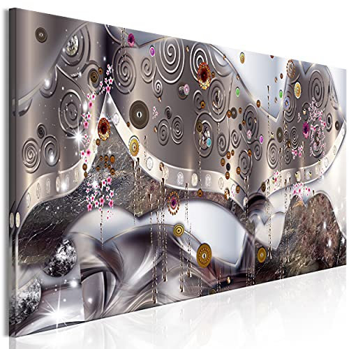 decomonkey Bilder Abstrakt 150x50 cm 1 Teilig Leinwand Bilder Bild auf Leinwand Vlies Wandbild Kunstdruck Wanddeko Wand Wohnzimmer Wanddekoration Schmuk Grau Design Diamanten Perlen