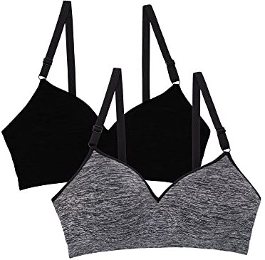 Fruit of the Loom Women's Seamless Wire Free Push-up Bra, Opaque, Black Hue/Charcoal Heather 2-Pack, 34C (Pack of 2)