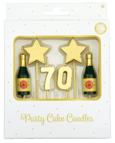PD-Party - Geburtstagskerzen für Kuchen & Torten - Geburtstagsdeko - Goldene Kuchenkerzen für Geburtstagsfeiern von Kindern & Erwachsenen - Zahlenkerzen - Nummer Kerze - Größe 3 x 9 x 1 cm - 70 Jahre