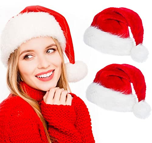 ZACUDA 2 Stück Weihnachtsmütze Plüsch Weihnachts Mütze mit Pelzrand Rot Nikolausmütze Weihnachtsmann Mütze Weihnachtskostüm Zubehör für Rollenspielpartys, Weihnachtsfeiern, Geburtstage-30 * 43cm