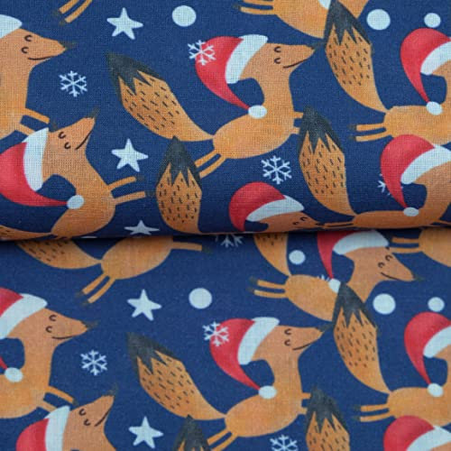 Doppelmoppel Weihnachtsstoff Waldtiere Baumwollstoff Fuchs blau | 14,90 EUR/m