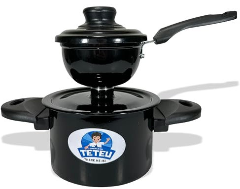 TETEU | Cuscuzeira Nordestino | Brazilian Couscous Pot Steamer Pot for Cooking, cuzcuzeira, couscous, Rice, Vegetables Durable Metal Pot with Handle, Small Portions | Black Color - 12oz