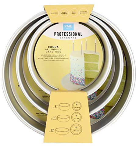 PME - Moldes redondos para tartas de 15,2, 20,3, 25,4 cm x 5,1 cm de profundidad, juego de 3 RNDB68102