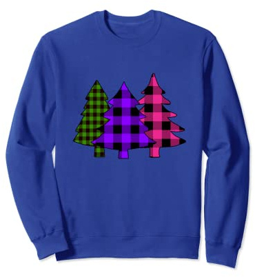 Sapin de Noël vert violet rose à carreaux bleu Sweatshirt