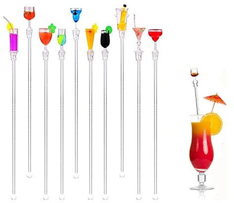 MEISO 10 Pièces Bâtonnets de Cocktail, 23cm Agitateur Cocktail, Acrylique Agitateurs de Cocktail Réutilisables Agitateurs de Boissons, Coloré Touillette Cocktail pour Bar Party