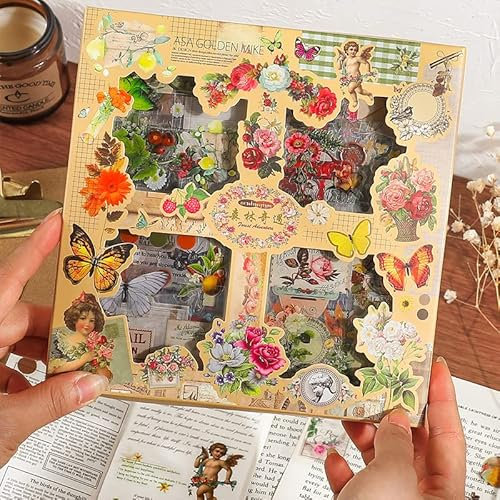 500 Stück (100 Blatt) Blumen Aufkleber, PET Transparente dekorative Aufkleber selbstklebende Vintage Pflanzen Sticker für Scrapbook, Notizbuch, Journal, Kalender, planer Scrapbooking Aufkleber