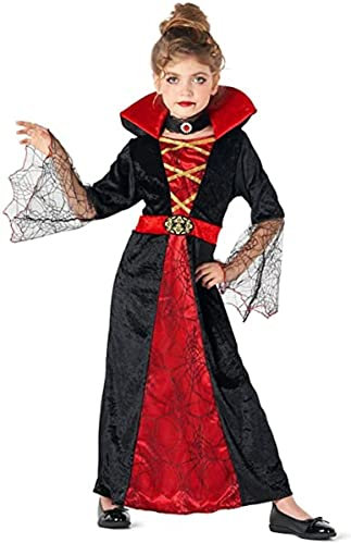 Thetru Vampir Kostüm Draculina für Mädchen | Langes Kleid mit Halsband 98-104