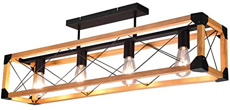 meineWunschleuchte LED Deckenleuchte 4 flammig Metall Schwarz mit Holzbalken - Breite 100cm