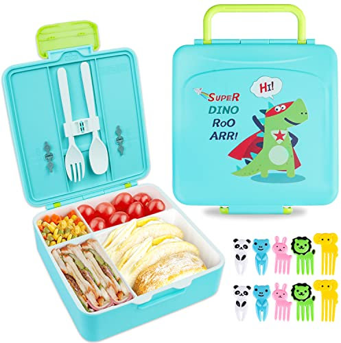 KEARLGMBH Brotdosen für Kinder mit Fächern, BPA Frei Bento Box mit Besteck, Auslaufsicher& Mikrowellengeeignet Lunchbox für Mädchen Jungen, Perfekt Brotdose für Schule Kindergarten Camping Picknick