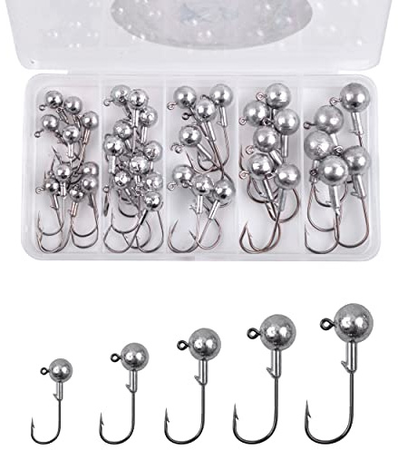 38stk Jigköpfe Angelhaken Set Jighaken Jig Köpfe Gummifisch mit Jighead Jigkopf Bleikopf Haken Set für Kunstköder Gummi Köder Zander Raubfischangeln Angelzubehör
