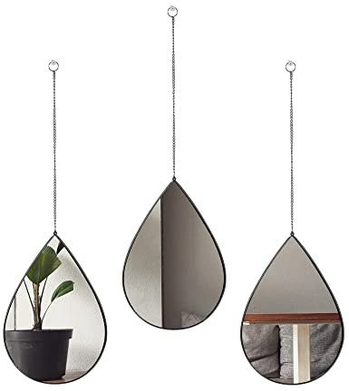 DECANIT Schwarze Spiegel für Wanddekoration Tropfenspiegel für Wohnzimmer Dekor & Wohnkultur, 3 Stück