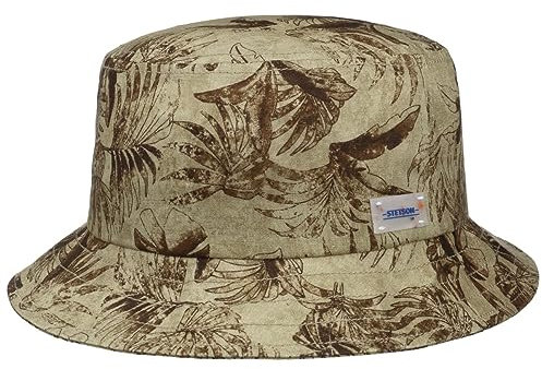 Stetson Vilco Bucket Leinenhut - Hut aus Leinen - Sommerhut mit floralem Design - Made in The EU - Damen & Herren - Frühjahr/Sommer Khaki M (56-57 cm)