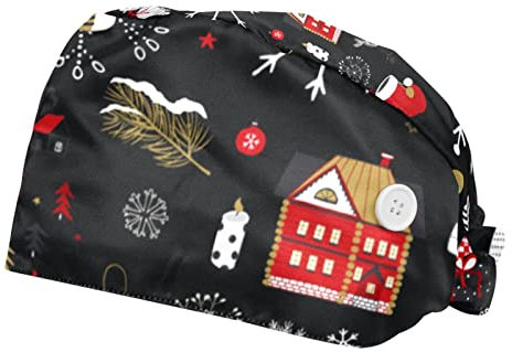 FVQL 2er-Set Bouffant Caps Krankenschwestermützen Scrub Cap, Schneeflocke-Schneemann-Muster Weihnachten