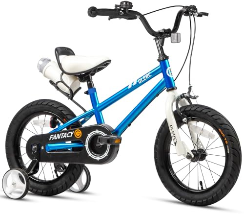 Glerc Fantacy Kids Bike 16 Inch Boys Girls Bicycle for Age 5 6 7 8 Year Old with Stabilisers & Bottle Cage for Birthday Gift, Blue