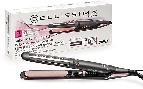 Bellissima Plancha Creativity Multistyle, Cabello Liso u Ondulado, Revestimiento Cerámico + Partículas de Diamante + Queratina, Placas Flexibles y Calientes Incluso en el Exterior, 5 Temperaturas