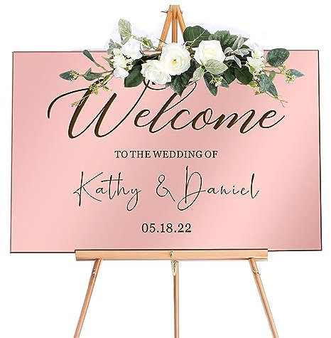 Welcome to Our Wedding Sign Personalised Wedding Entrance Sign Custom Welcome Weddings Signs Mirror Acrylic Guide Plaque Weddings Mirror Signs(Rose Gold S Design 1)