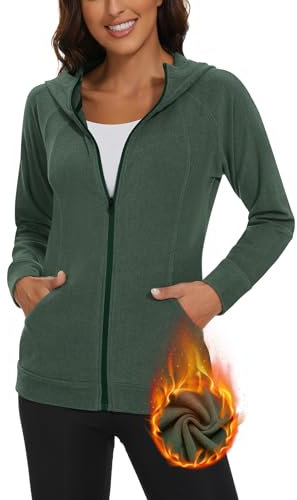 Soneven Laufjacke Damen Leichte Sportjacke Damen mit Kapuze Sweatjacke Kapuzenjacke Trainingsjacke für Herbst Winter Übergang Grün S