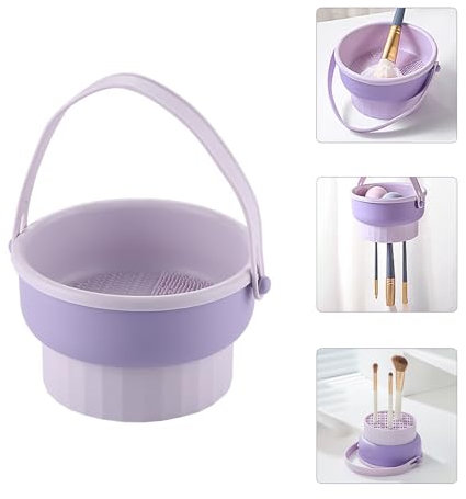 Tapis De Nettoyage Pour Pinceaux De Maquillage,Support 3 en 1 en Silicone Pour Pinceaux De Maquillage,Outil De Nettoyage Portable et Pliable Pour Les Pinceaux De Maquillage(violet)