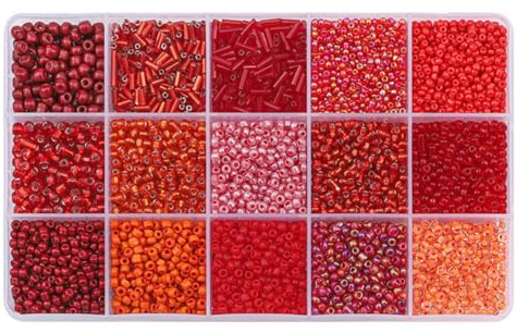 15 Grid Red Glass Seed Bugle & Tube Beads Kit for Jewelry Making DIY Craft | 2/3/4mm Embroidery Beads for DIY Bracelet Necklace Kit