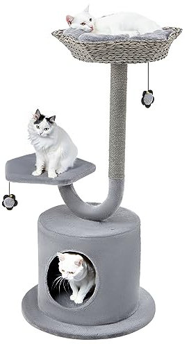 COSTWAY Cat Tree, 3-Tier Cat Tower with Top Perch, Condo, Scratching Posts & Dangling Ball, Cat House Activity Center for Indoor Kittens (50 x 50 x 106cm)