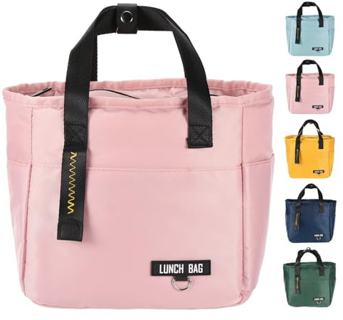PATIKIL Isolante Borsa Pranzo Riutilizzabile Donne Uomini Termica Porta Pranzo Impermeabile Refrigerante Sacchetto Tasche Laterali Adulti Picnic Ufficio Lavoro Rosa (9.1x5.5x8.7)