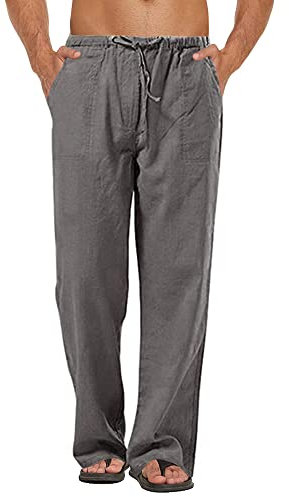 Kvruhuiy Hose Weitem Bein Herren Baumwolle Leinenhosen Kordelzug Lang Lässige Yoga Hosen Dunkelgrau XXL
