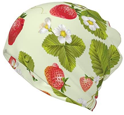 JBYJBX Beanie-Mütze für Erwachsene, schwarz, glitzernd, Kopfbedeckung, Stretch, rutschfest, Bandana, Schlafturban-Mütze, Schöne Erdbeere, Einheitsgröße