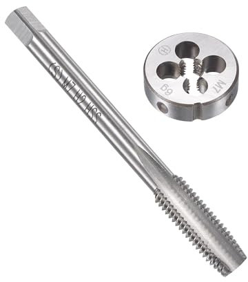 Unifizz Set di maschi e matrici metriche M7 x 1 mm, filettatura a macchina con filiera rotonda, kit per riparazione di dadi e bulloni