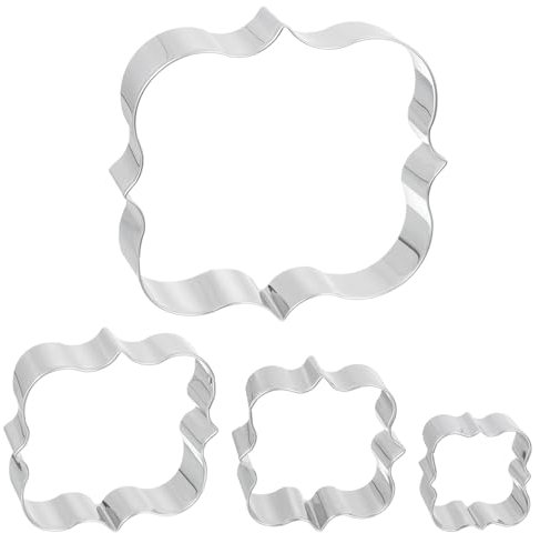 QUARKZMAN Galleta Cortador Juego para Hornear Inoxidable Acero Plata Tono Cuadrado Marco Extra Grande + Cuadrado Marco Grande + Cuadrado Marco Mediano + Cuadrado Marco Pequeño