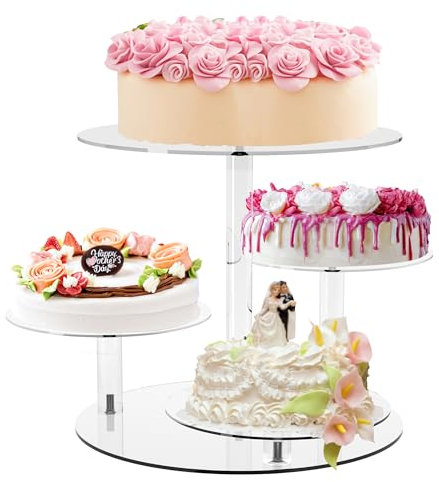 YestBuy Cupcake Stand, Round Cake Stand, 4 Tier Cupcakes and Cakes Comb for 8-12 Inch Cakes, Tiered Cupcake Tree Tower, Clear Dessert Display Stand for Dessert Table Wedding Birthday Party