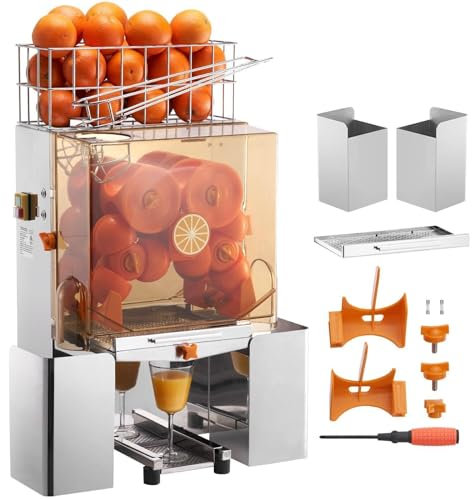 Máquina exprimidora de naranjas comercial Extractor de jugo automático de 120 W con caja de filtro extraíble Cubierta de PC 2 cubos recolectores de cáscaras Exprimidor de acero inoxidable for 20 naran