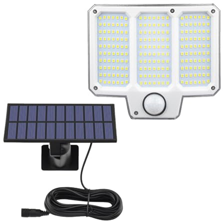 Jectse Solar Motion Sensor Lights Outdoor, 210 LEDs 300LM Security Flood Lights with Remote Control, Separate Solar Panel, 3 Working Modes, IP44 Waterproof, Auto On/Off, Wall Mount