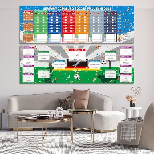 SPLYHX European Cup Wall Chart 2024 Oversized- Football Tournament Schedule Poster for Bar Party Club Living Room Decoration 36 * 12 in