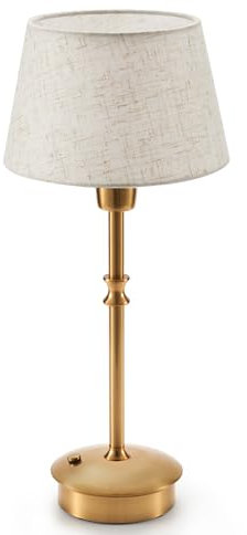 EGOBASIC Cordless Table Lamp Rechargeable, Small Portable Battery Operated Lamp with Dimmer, Touch Dimmable Lamp for Living Room, Bedroom, Dining, Outdoor, Restaurant, Linen Fabric, Antique Brass