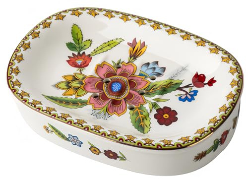 Dowbom Porte-savon de style européen, porte-savon en céramique avec feuilles de tulipe pour savon, décoration de salle de bain (coloré, 14 cm), FZH-020